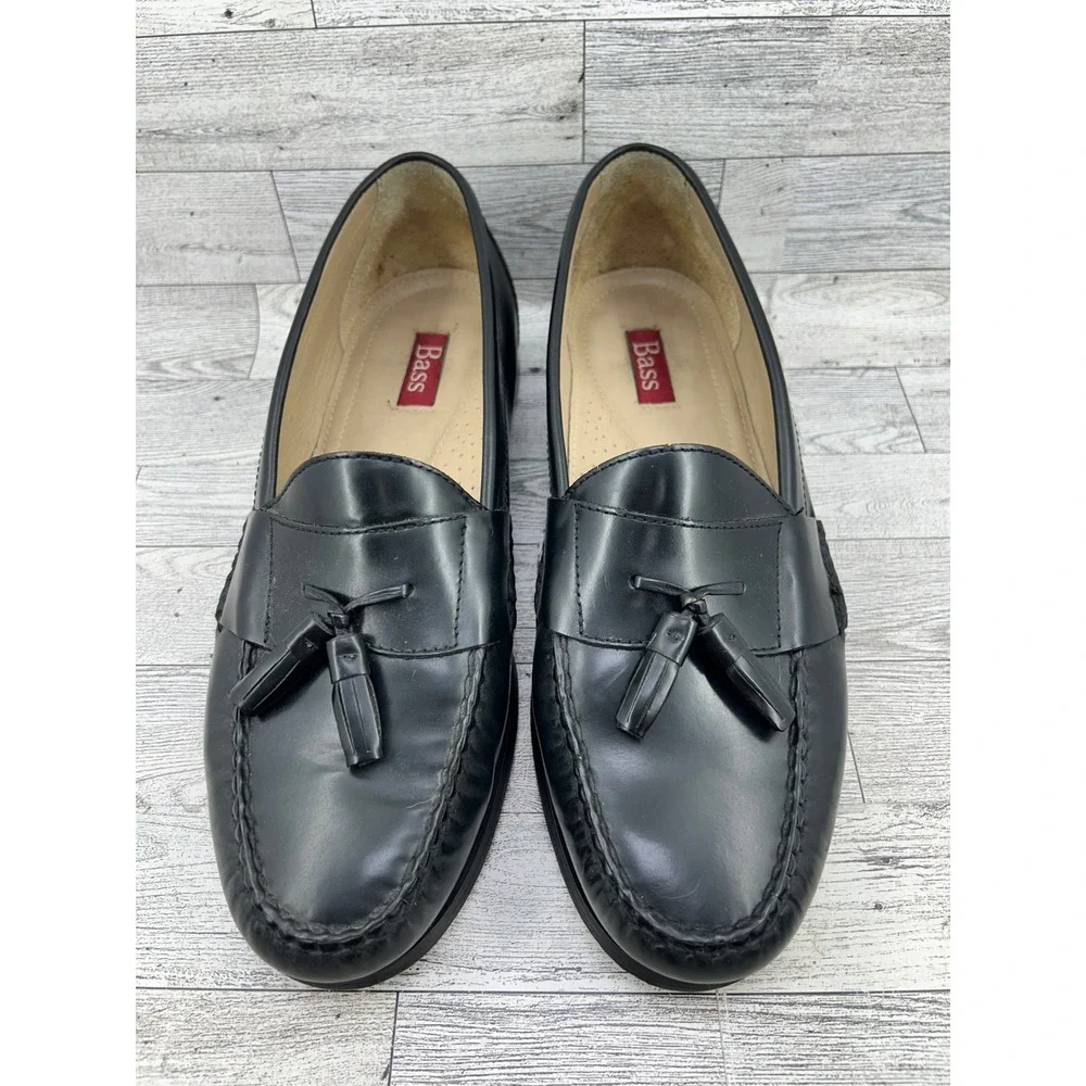 Bass Harrison Men Sz 12D Black‎ Leather Tassel Loafers Slip On Dress Shoes